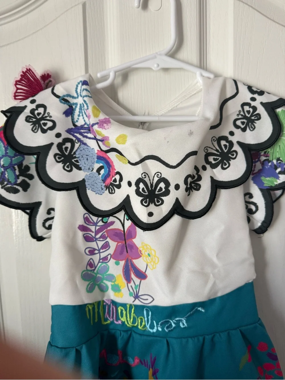 Mirabel Encanto Disney Teal & White Floral Tiered Girls Skirt Dress